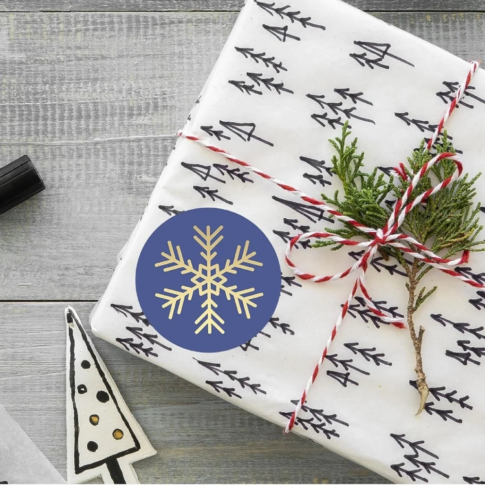 50 ct  Easykart Winter Snowflake Stickers. Blue with Gold foil Design